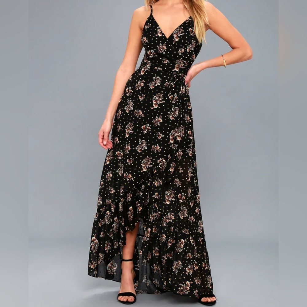Lulu's Size XS Floral Black Maxi Dress
